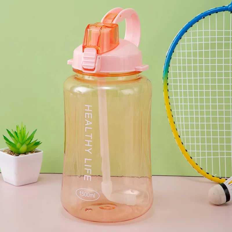 Large Custom logo Bpa Free Plastic Sport Water Bottle with Pop up Straw 1500ml