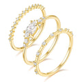3pcs 14K Gold Plated Copper Stacking Ring Sets Girls Fashion CZ Dainty Thin Ring Eternity Ring for Women Size 4-11