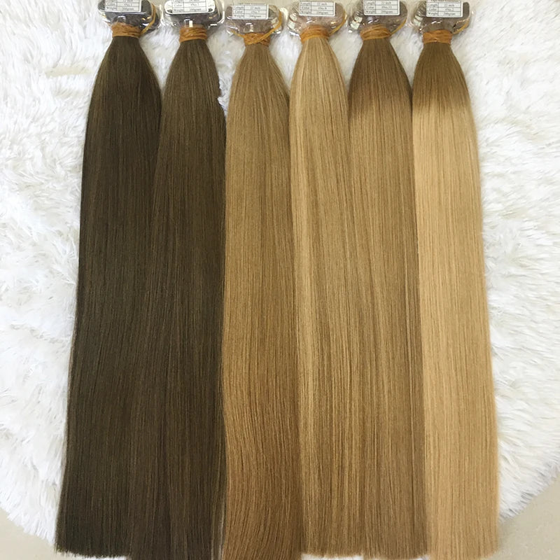 Cheapest Prices Good Quality 100 Natural Peruvian  Human Hair Medium Brown Highlight Tape Hair Extensions