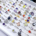 Wholesale Cubic Zircon Brass Finger Ring 18K Platinum Plated & Micro Pave Cubic Zirconia Multi-colored 100PCs/Box 1496322