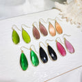 Manufacturer's Elegant Cat Eye Stone Pear Gold Earrings Natural Quartz Pink Green Blue Faceted Water Drop Shape for Gifts