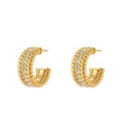 Fashionable Vintage Stainless Steel Jewelry CZ Stone Women Hypoallergenic Twist Rope C Shaped Stud Hoop Earrings with Zircon