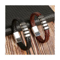 High Quality Men's Leather Titanium Steel Trend Bracelet Woven Leather Magnetic Clasp Bracelet Wholesale