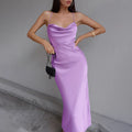 Women's Sleeveless Sling Dress Satin Dress Cocktail Beach Dinner Party Pleated Collar