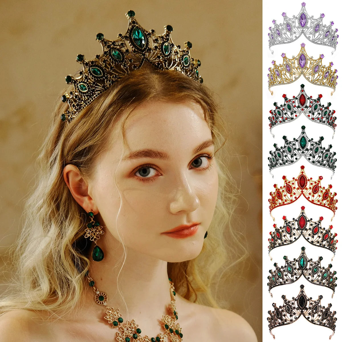 Vintage Royal Baroque Wedding Hair Accessories Bridal Princess Queen Pageant Crystal Crown and Tiara for Party Gift