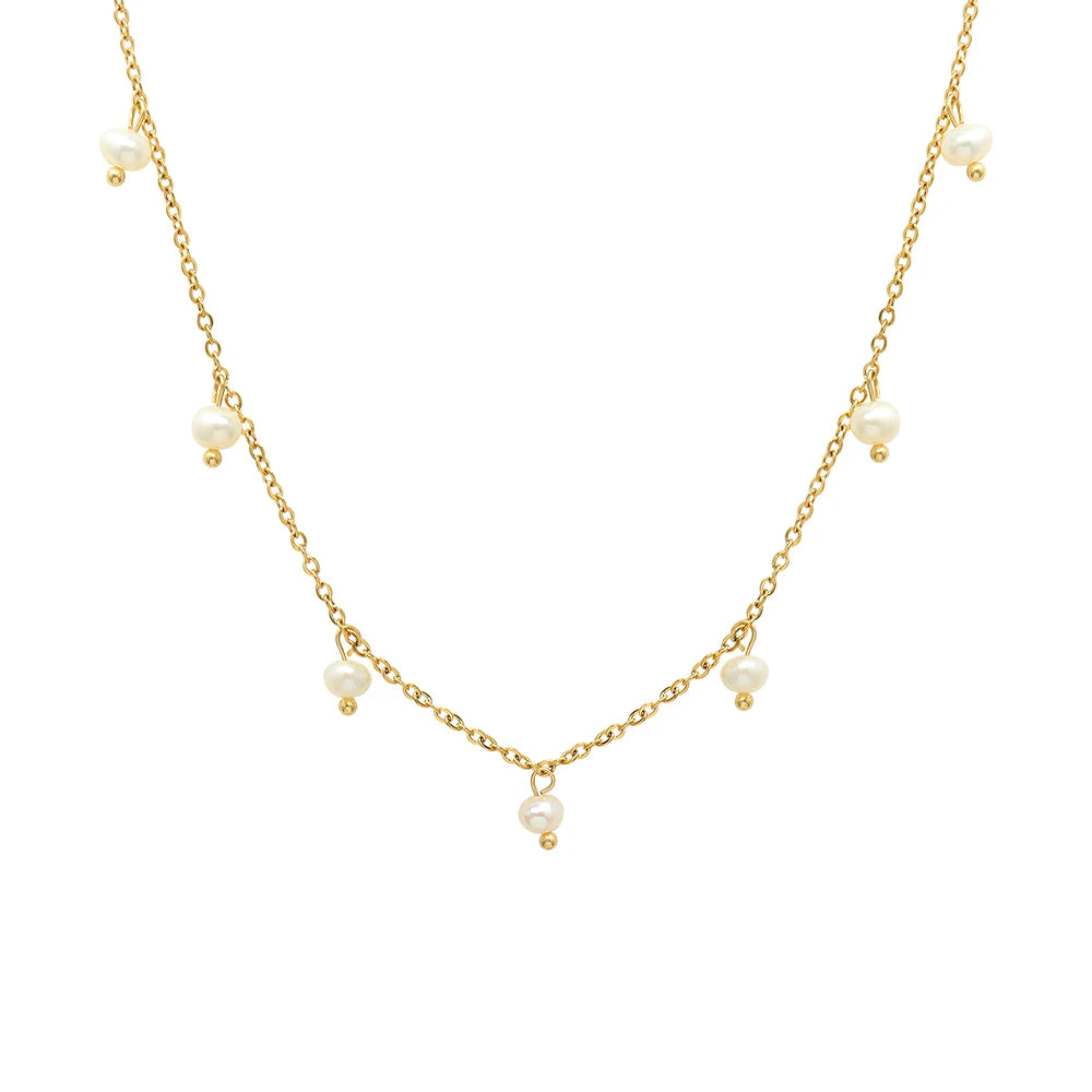 Versatile 18K Gold Freshwater Pearl Necklace for Women Simple and Trendy Titanium Steel Stainless Steel Main Material Jewelry