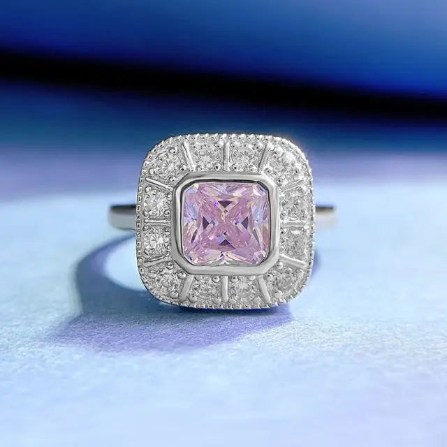 925 Sterling Silver Princess Cut Diamond Wedding Ring Square Cut Cubic Zirconia Promise Rings