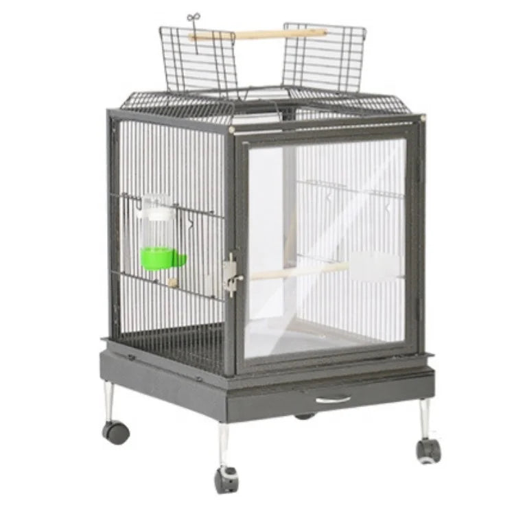 Acrylic Bird Cage with Aluminum Alloy Base Luxury Large Parrot Cage with Metal House Boxed Packaging