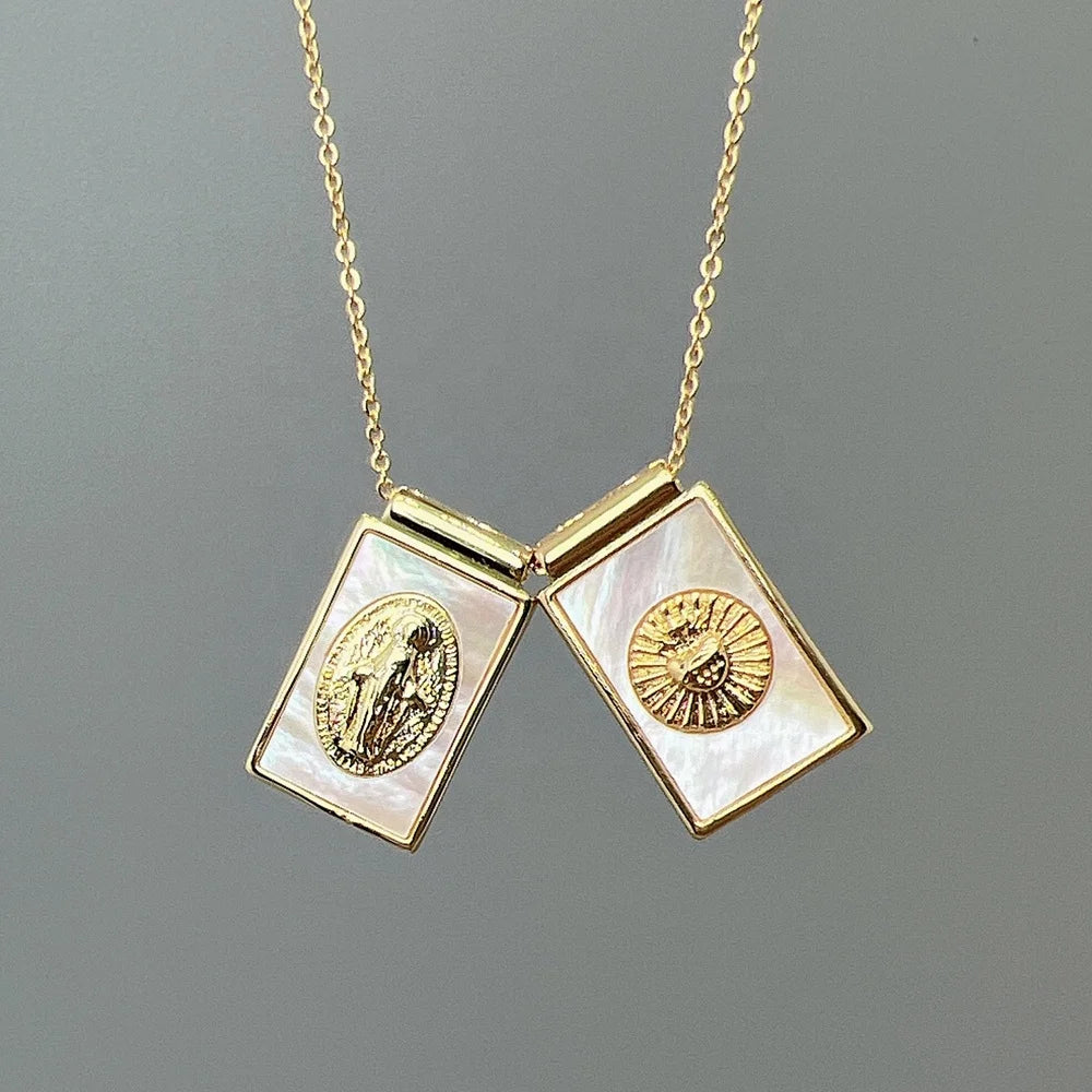 Wholesale Religious Jewelry Guadalupe Jesus Virgin Mary Necklace Women Metal Sea Shell Pendant Neck