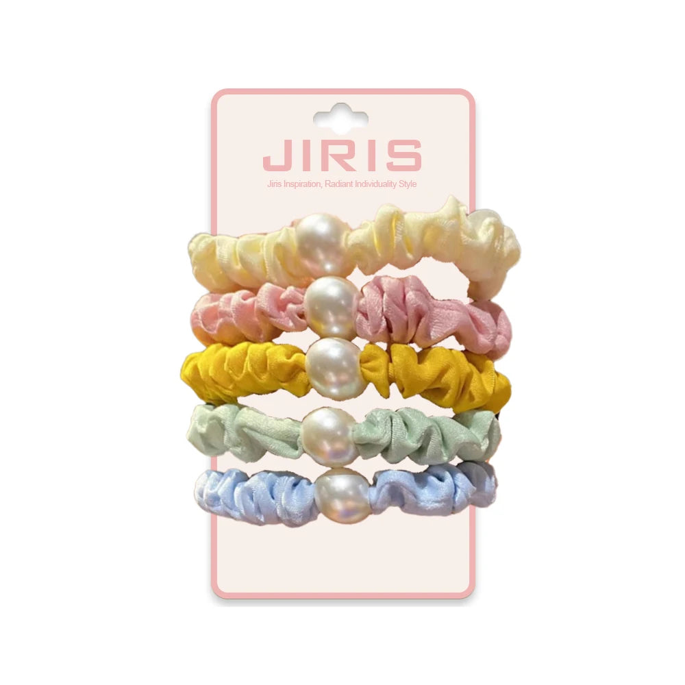 JIRIS Korean Simple Candy Color Pearl Hair Circle Large Intestine Solid Color Hair Band Tied Ponytail Hair Circle for Women Girl