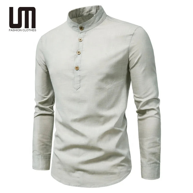 Liu Ming Wholesale 2024 Spring Summer Men Clothes Cotton Long Sleeve Casual Slim Business Collar Shirt Blouse