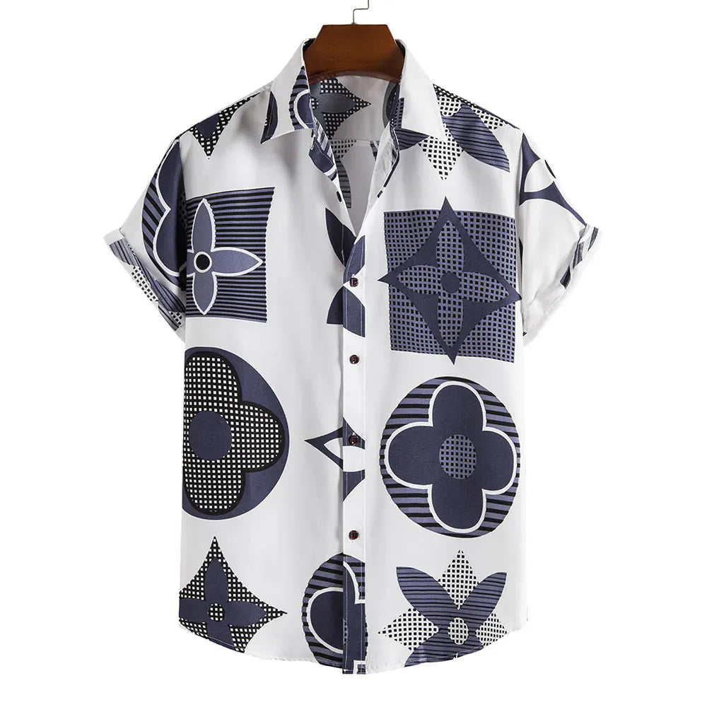 Camp Collar Short Sleeve Shirt for Men Chemises De Luxe Homme Full Printed Collar Hawaiian Beach Vacation Collared Shirt