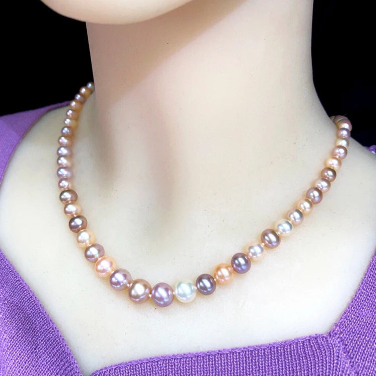 5A Long Pearl Chain Necklace Round Natural Freshwater Pearl 40cm 16 Inches Chain Strand