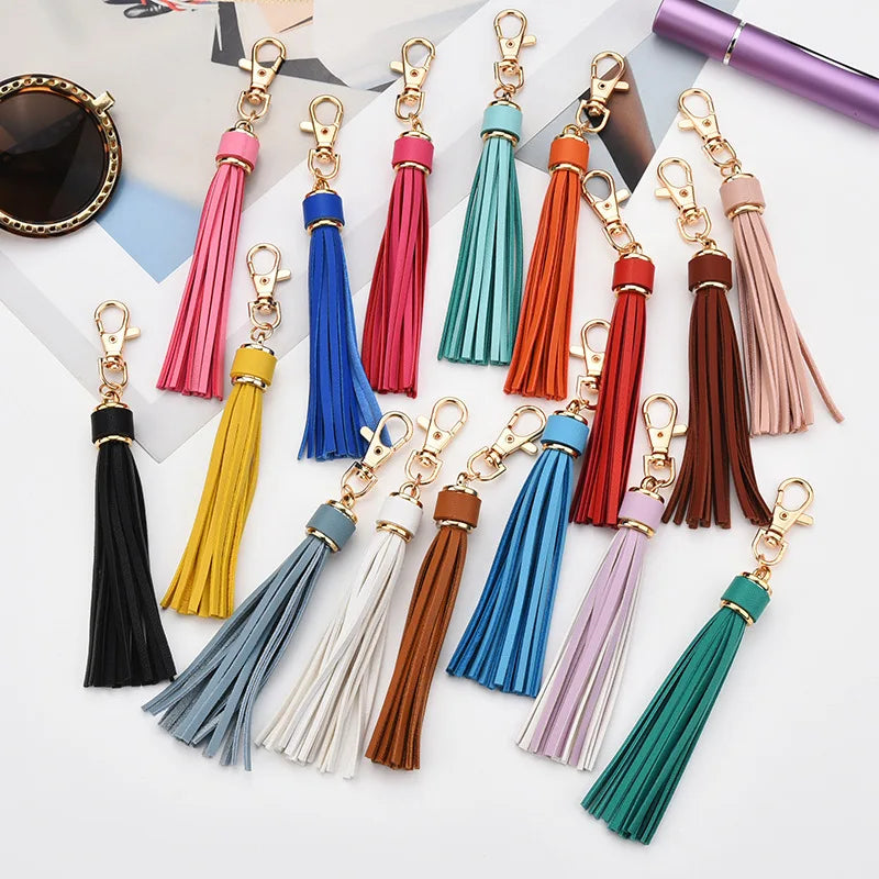 New Fashion Tassel Lady Bag Pendant Ornaments Oversized Colourful PU Leather Tassel Keychain Customized