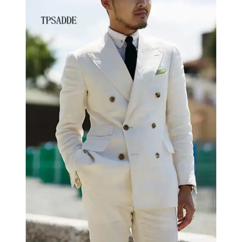 Tailor Made Double Breasted Men Suits 2 Pieces Set Formal Groom Wear Suits Classic Wedding Suit Men Tuxedos