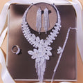 Statement Long Tassel Rhinestones Bride Wedding Necklace Set 4pcs Zircon Bridal Jewelry Sets for Women