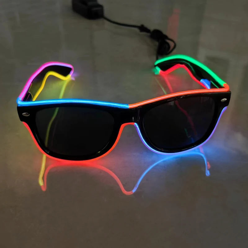 New Arrival Colorful LED El Wire Glasses Source Factory Novelty Bright Light Glow Sunglasses for Graduation Easter Christmas