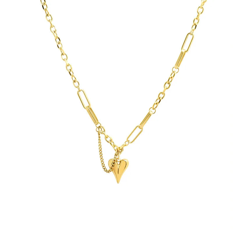 Surgical Stainless Steel Necklace Set Love Heart Pendant 18K PVD Gold Stainless Steel Fashion Women Jewelry Accessory for Gifts