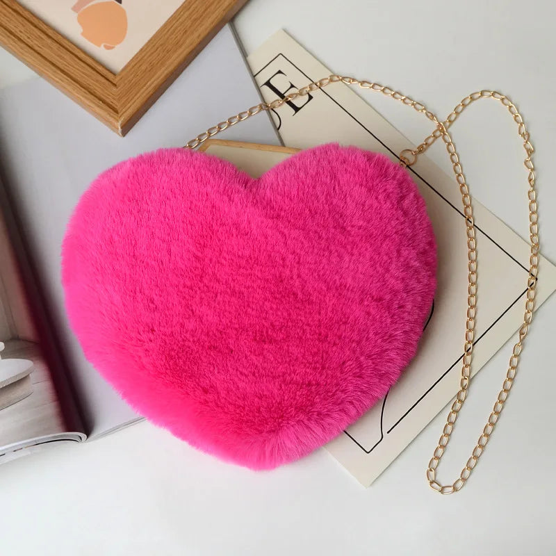 Fashion Light Weight Crossbody Bag Faux Fur Heart Bag for Women Girls