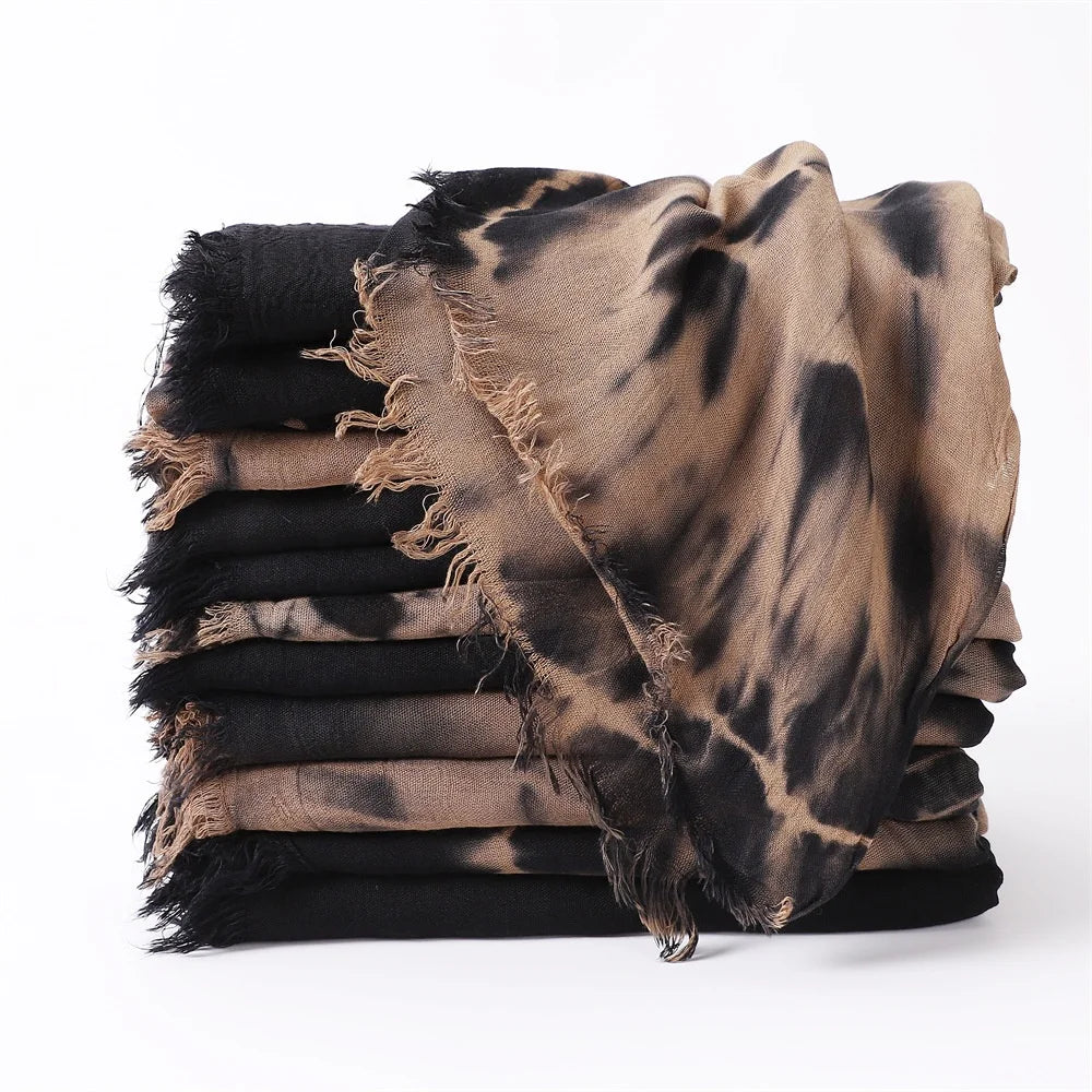 2021 New Arrive Autumn and Winter Malaysian Tie-dyeing Short Beard  Muslim Rayon Cotton HIjab Long Scarf Shawls Telekung