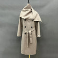 High Fashion Scarf Collar Double Breasted Cashmere Coat Women Lengthen Wool Coat