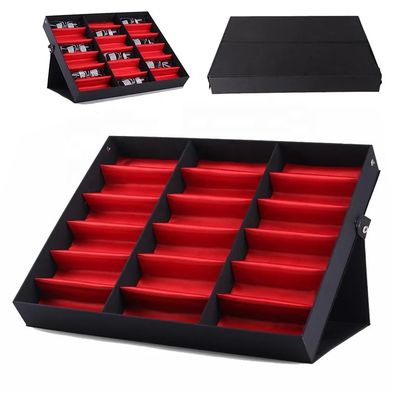 Manufacturer Custom Luxury Glasses Box Handmade Sunglasses Box Organizer Eyeglasses Storage Case with 18 Grids for Office Home
