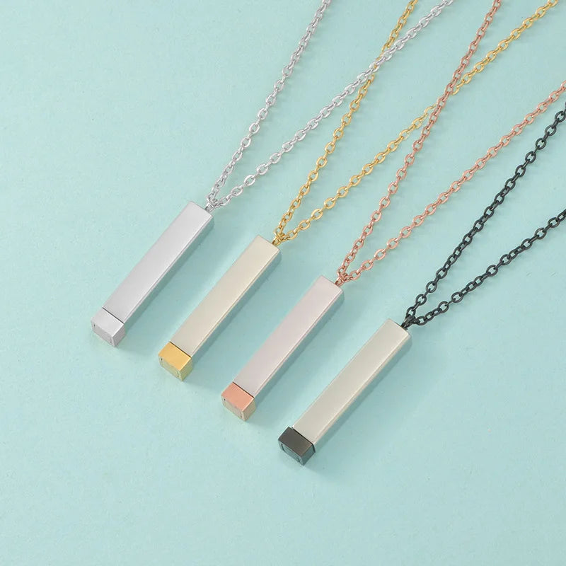 Factory Direct Sale Small Size Custom Letter Name Pendant Titanium Necklace 3D Bar Pendant Personalized Necklace