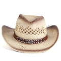 Ready to Ship Wholesale Beige Gradient Color Printed Men & Women Paper Straw Cattle Man Cowboy Hat Beach Sun Cowgirl Hat