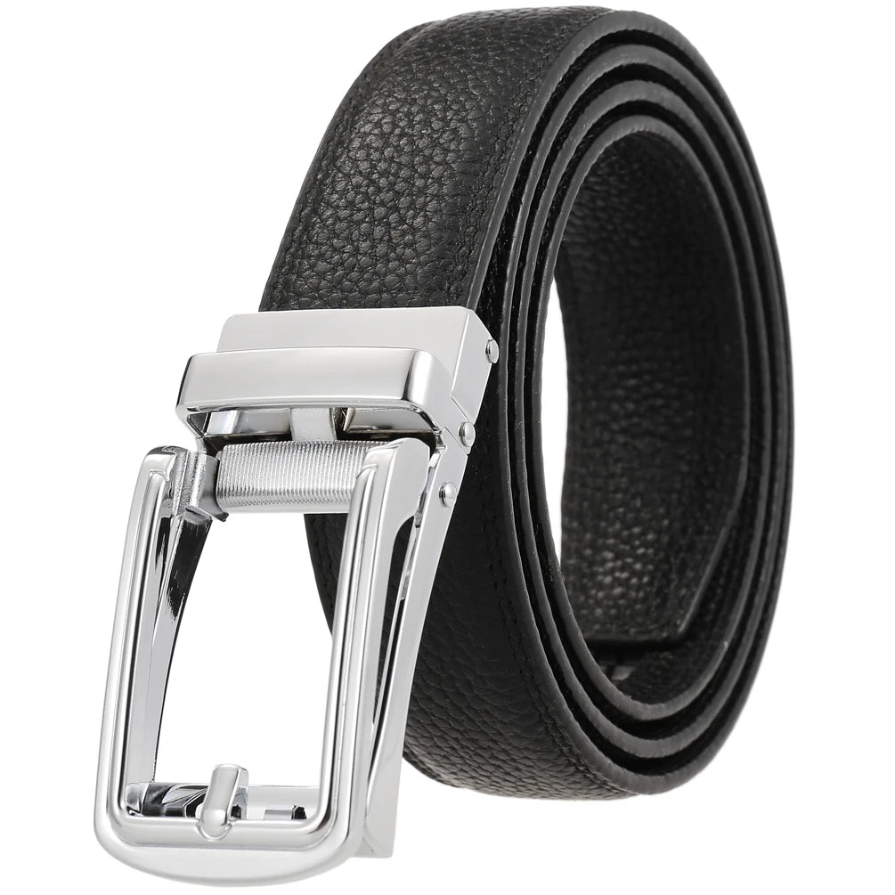 LY33-23435-5 Men's 3.0CM Leather Belt - Hybrid Pin-Style Automatic Buckle Pebbled Full-Grain Ratchet Belt for Men