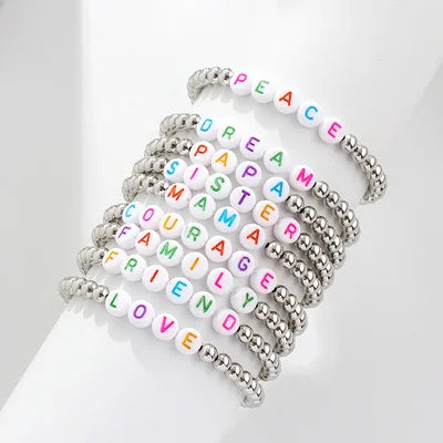 GT Hot Selling Beaded Bracelets With Letters Fashion Handmade Children Bracelet Silver Color Kids Bracelets Beaded