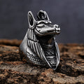 RTS Casting Stainless Steel Vintage Egyptian Ethnic Myth Ring God of Death Anubis Ring Dog Wolf Head Animal Ring for Men Women