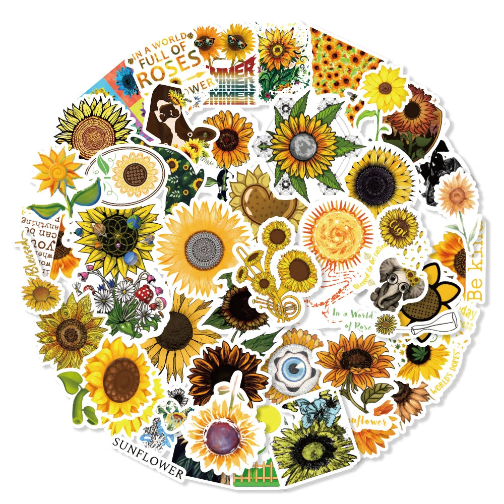 E-50pcs Popular Sunflower Plant Series Graffiti Stickers Packs for Motorcycle Suitcase Guitar Notebook Wholesale