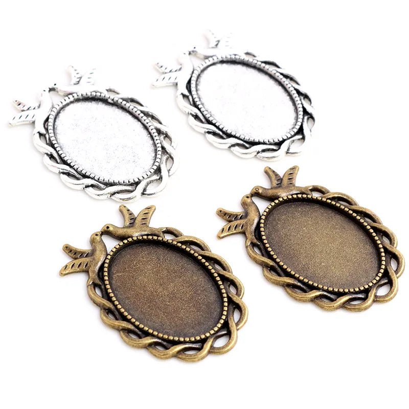 18x25mm Vintage Pendant Bezel Trays Oval Cabochon Cameo Blank Base Setting DIY Necklace Jewelry Supplies