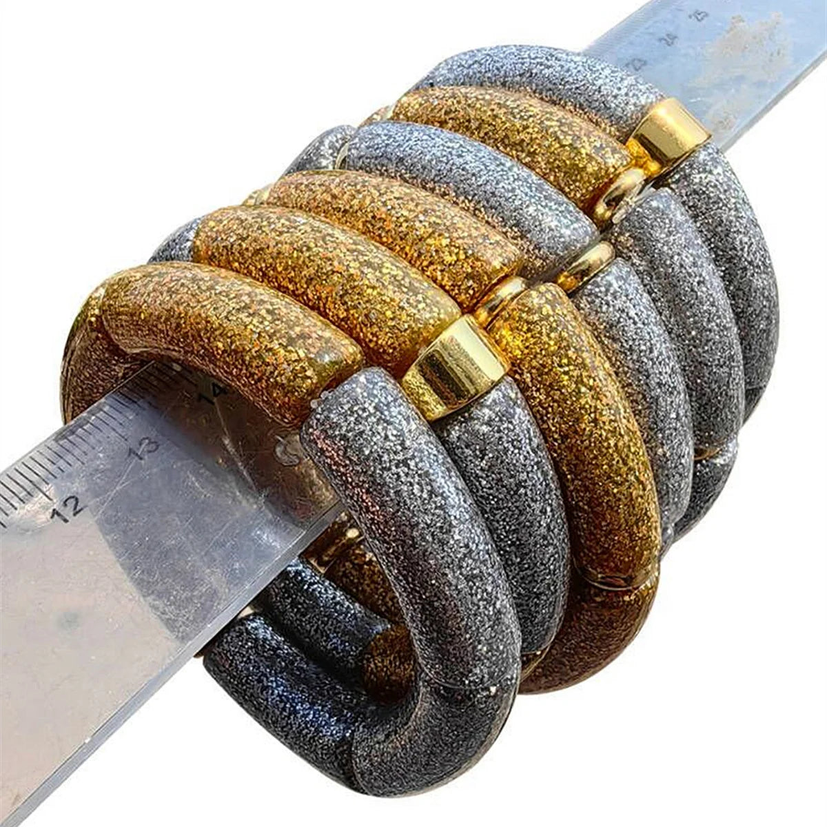Luxury Fashion Party Jewelry Silver Sequins Brass Spacer Gold Glitter Bracelet 2025 Shiny Bamboo Acrylic Bracelet for Women