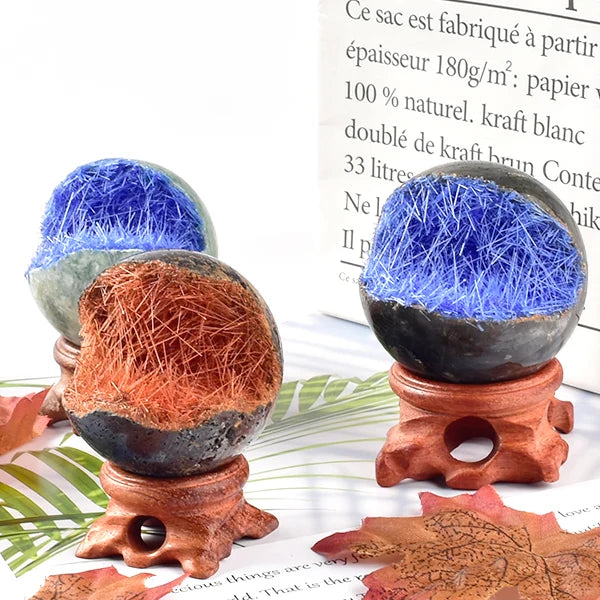 Natural Stone Gemstone Healing Crystal Ball Home Decor Wholesale Goethite Geode Quartz Crystal Sphere