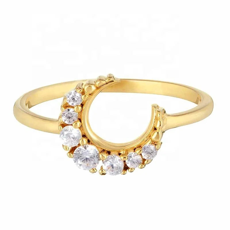 Milskye Luxury 925 Sterling Silver Cz Jewelry 18k Gold Plated Crescent Ring