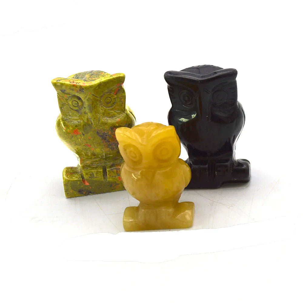 Natural Yellow Jade Owl Bird Statue Hand Carved Healing Crystal Animal Figurines Pocket Stone Decoration Chinese Style Owl