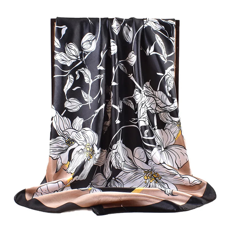 2025 Factory Custom Wholesale Spring Bag Handle Scarf Luxury Printed Square Floral Leaf Multi-Functional Women's Scarf Polyester