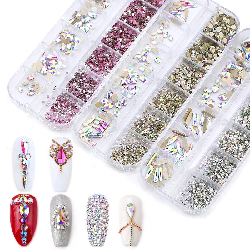 Qiao Nail Ab Flatback Rhinestones Stones with Storage Organizer Nail Art Rhinestones Kit for Nail Art Decoration