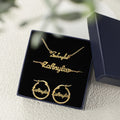 Custom 18K Gold Plated Name Necklace Bracelet Earring Hoop Set Personalized Birthday Gift for Kids