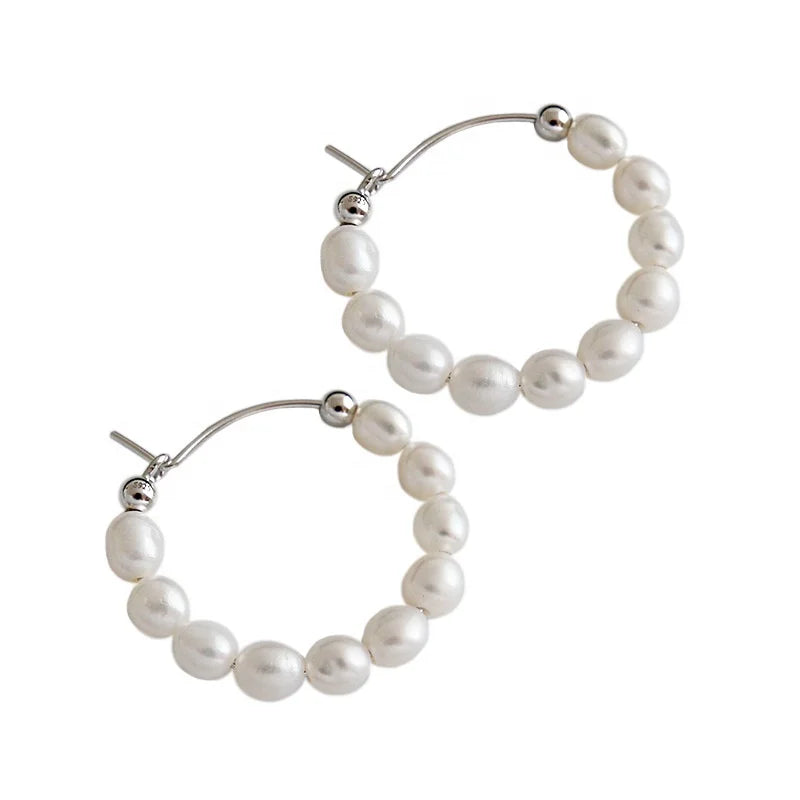 Vianrla 925 Sterling Silver Pearl Hoops Earrings Natural Pearl Earrings Huggie Hoops Dainty Pearl