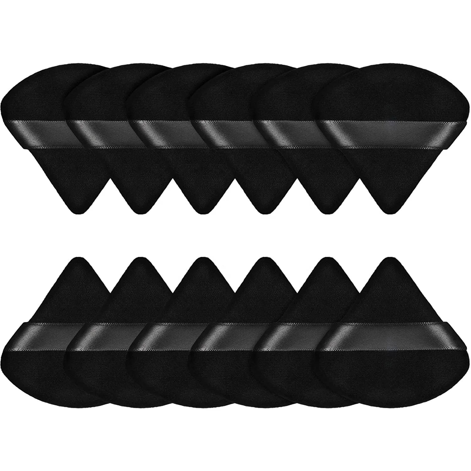 Custom Logo Private Label Wet Dry Black Soft Triangle Cosmetic Puff Pure Cotton Makeup Face Powder Puff