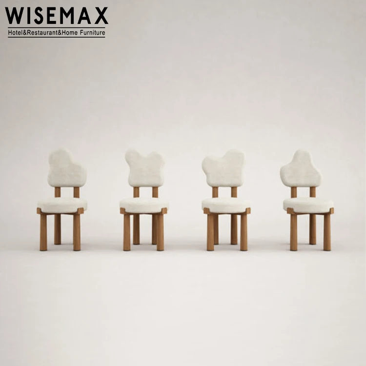 WISEMAX FURNITURE Modern Luxury Dining Room Furniture Ice Cream Shape Wooden Chair Teddy Fabric Soft Dining Chair