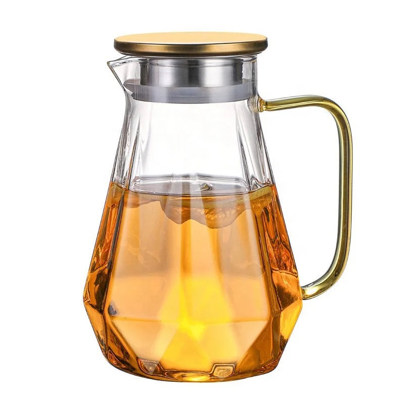 1500ml-1800ml Diamond Shape Transparent Glass Teapot Handmade Cold Kettle Pitcher Custom Logo for Tea Home Use Blown Technology