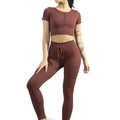 Women Sets Wholesale Zipper Sleeveless Fitness Gym Ribbed Seamless Style Workout Yoga Top and Leggings Set