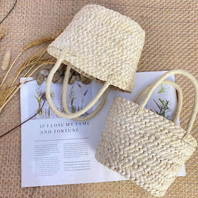 Trendy Cute Photo Shoot Style Little Basket Purses Summer Mini Causal Tote Handbag Natural Straw Bag for Women Girl Beach