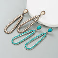 2024 New Vintage Boho Drop Hollow Earrings Western Turquoise Waterdrop Stub Earrings for Woman Gift