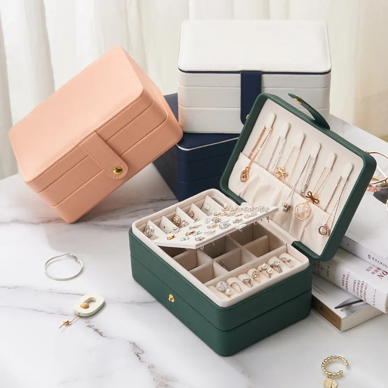 Tongxing Custom Double Layer Rectangle PU Leather Travel Case Luxury Packaging Necklace Ring Storage Organizer Jewelry Box