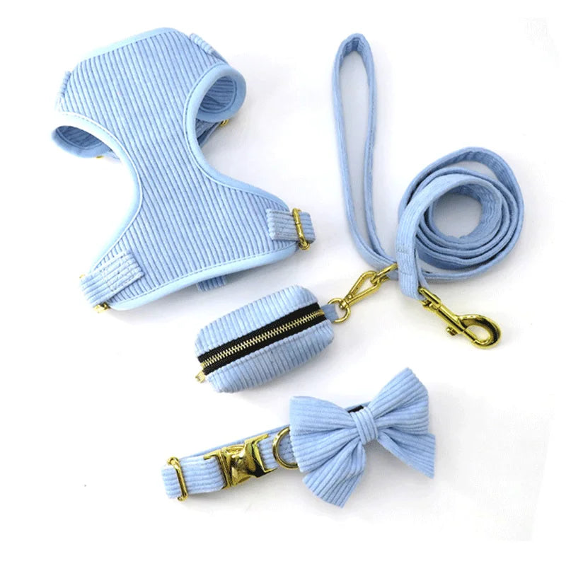 Custom Luxury Brand Logo Fashion 4pcs Velvet Dog Collar Set with Scarf Quick Release Buckle and Bowtie
