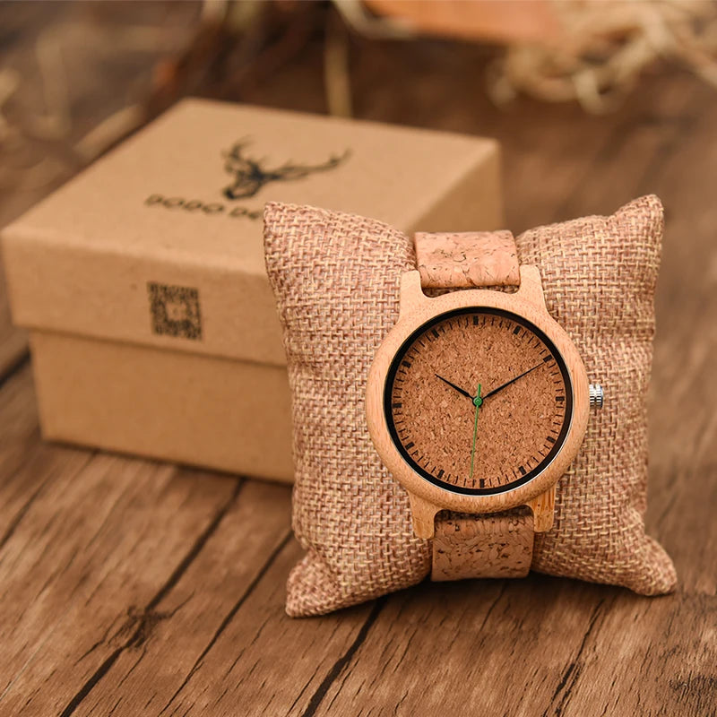 For Luxury Analog Miyota Movement Bamboo Case 40mm Men's Quartz Wristwatch with Leather Strap